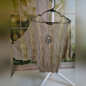 NWT Missshop Metallic Knit Kimono Top Size L Beige & Gold
